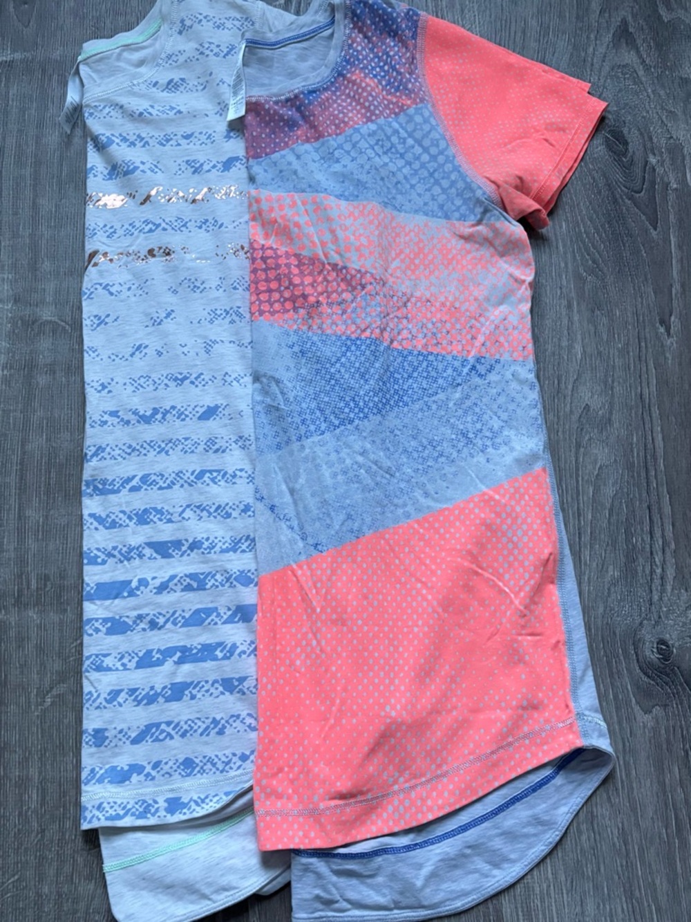 Ivivva Girls Coral and Light Blue Short Sleeve Tee Shirts Size 14 lot of 2